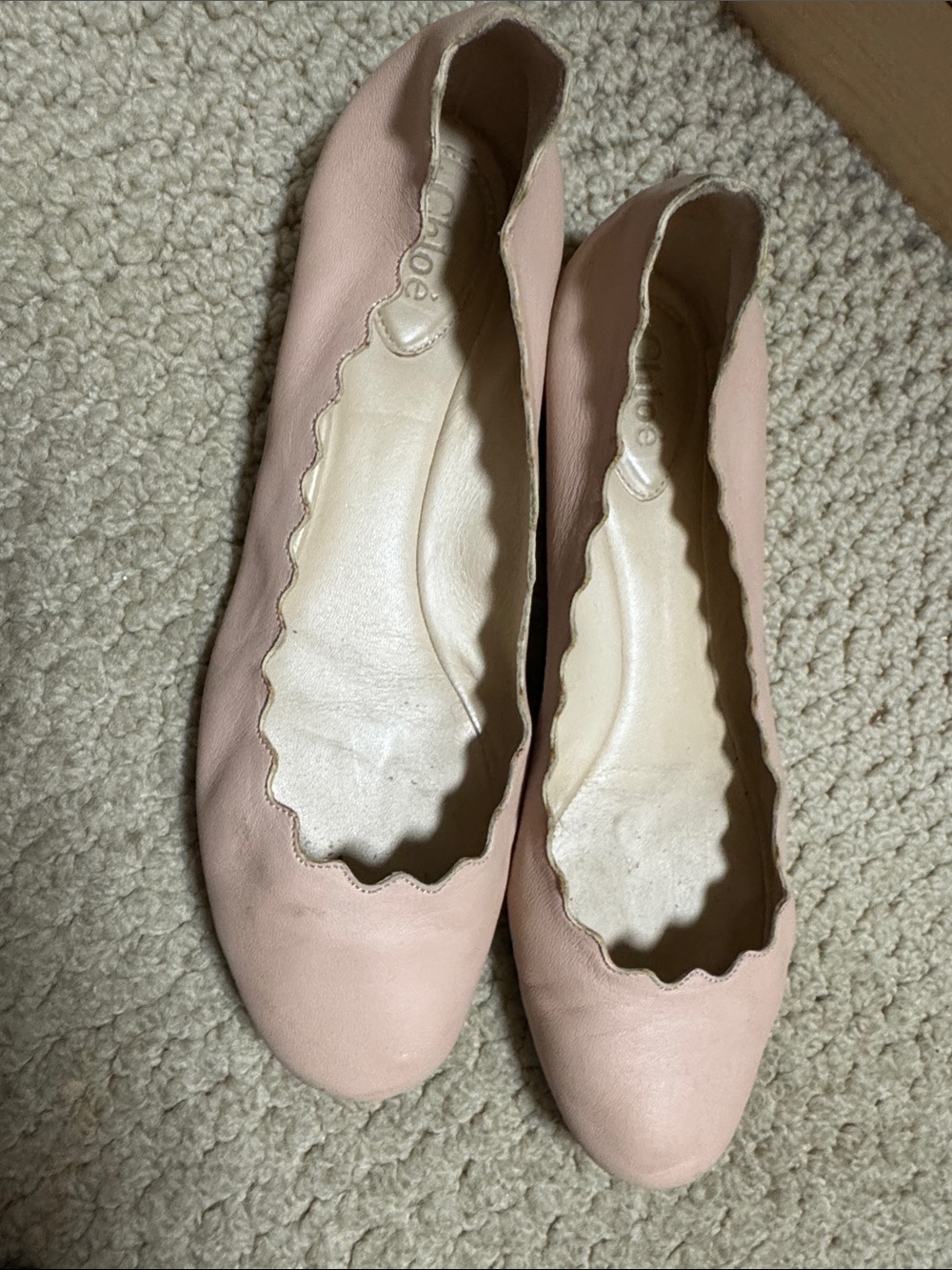 Chloe Light Pink Scalloped Leather Ballet Flats